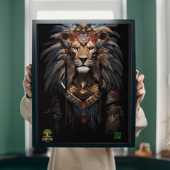 Aztec Warrior Lion Framed Canvas – A Powerful Tribute to Mesoamerican Heritage